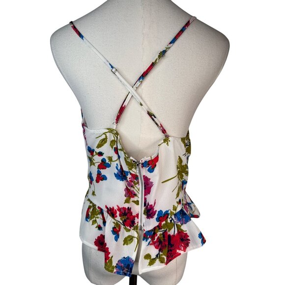 2/$30 Good Luck Gem L Floral Peplum Polyester V-Neck Spaghetti Straps Cross Back - Picture 3 of 14